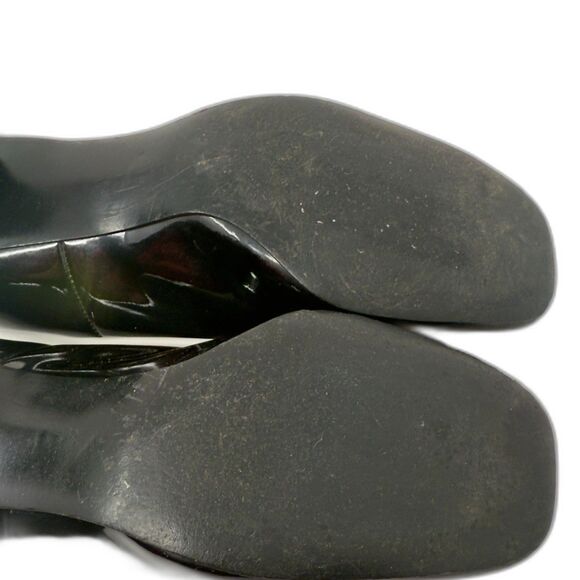 BLACK PATENT LEATHER SHINY Block Heel Pumps 60S MOD SHOES 10 - Picture 4 of 13